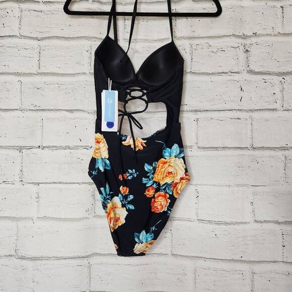 NEW Cupshe Women's Multi Color Twist Top High Waist Cut Out 1Pc Swimsuit XS - Picture 5 of 14